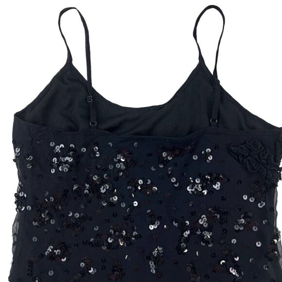 Pre-Loved PARAH Women Black Strappy Sequin Sleeveless Silk Tank Top US S - Picture 4 of 13